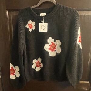 Black Floral Knit Sweater